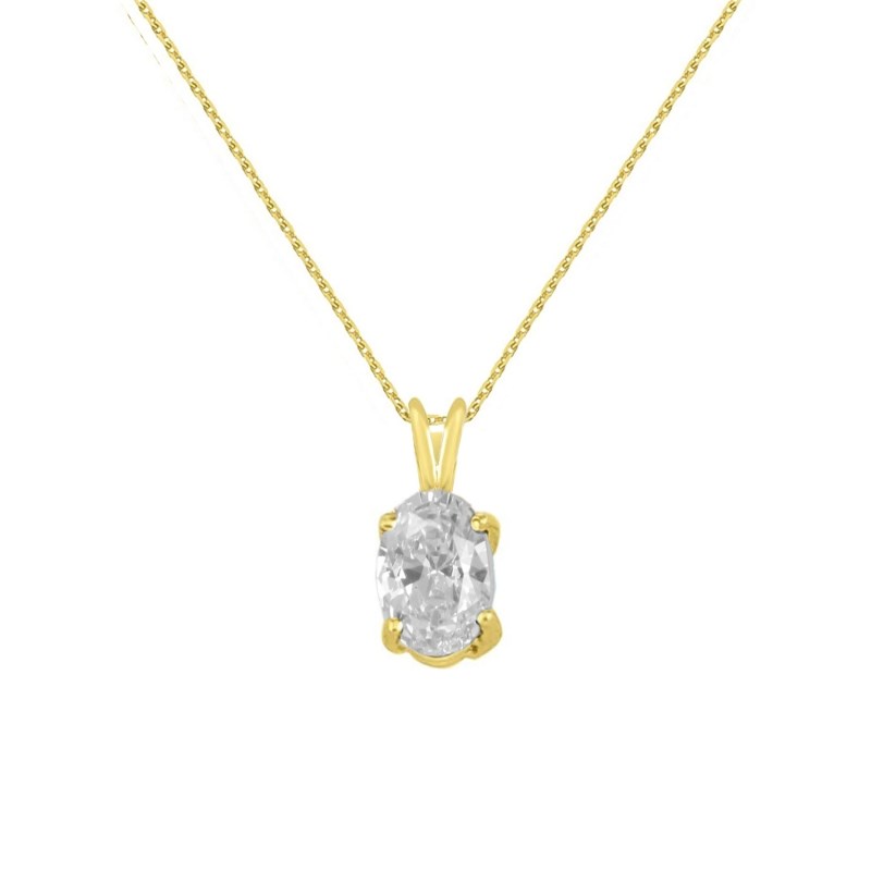 Collier - Pendentif Or Jaune Zirconium Ovale - Femme