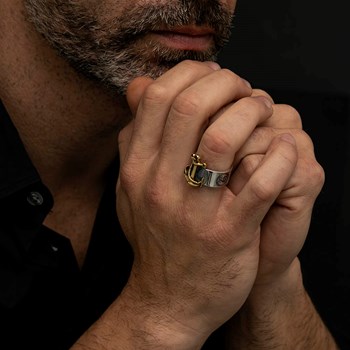 Bague Jonc Homme Ancre Marine Argent Doré
