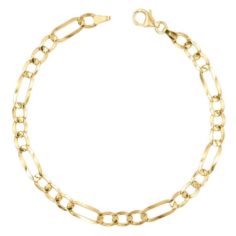 Bracelet Or Jaune Maille Figaro Alternée 1+3 - Homme