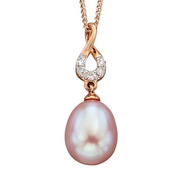 Collier perle et diamant sur or rose 375/1000