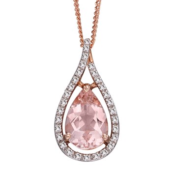 Morganiet en diamanten collier op roségoud 375/1000