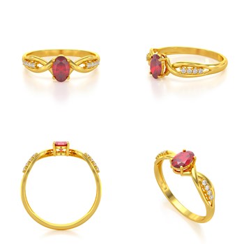 Bague ADEN Or 585 Jaune Rubis et diamants 1.32grs
