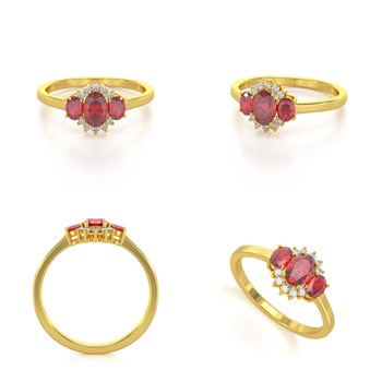 Bague ADEN Or 585 Jaune Rubis et diamants 1.358grs