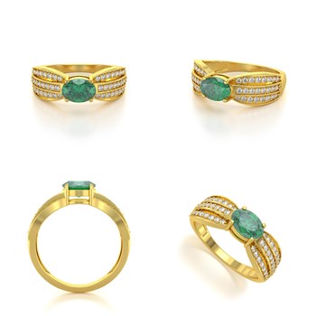 Bague ADEN Or 585 Jaune Emeraude et diamants 2.89grs