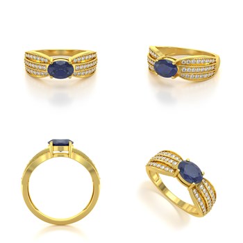 Bague ADEN Or 585 Jaune Saphir et diamants 2.89grs