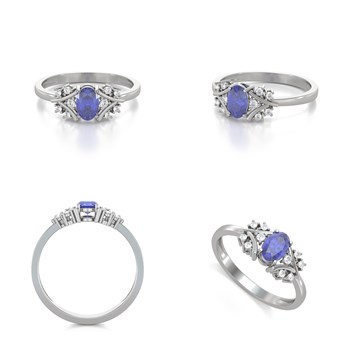 Bague ADEN Or 585 Blanc Tanzanite et diamants 1.556grs