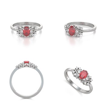 Bague ADEN Or 585 Blanc Rubis et diamants 1.556grs
