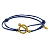 Bracelet Double Tour Plaqué Or Fermoir T et Lien en Cuir Coulissant - Bleu Navy - vue V1