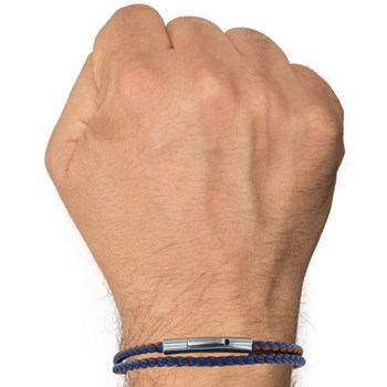 Bracelet Homme Double Tour Bicolore Cuir Tréssé Rond pour Poignet 19cm - Marron foncé