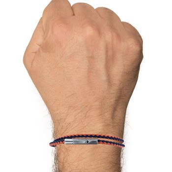 Bracelet Homme Double Tour Bicolore Cuir Tréssé Rond pour Poignet 19cm - Orange