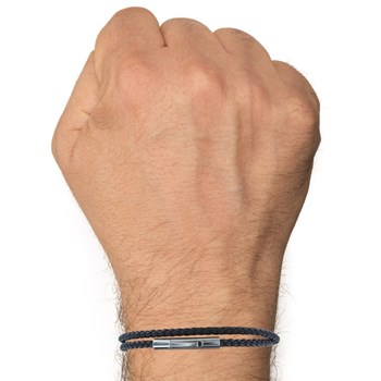 Bracelet Homme Double Tour Cuir Tréssé Rond pour Poignet 19cm - Marron foncé