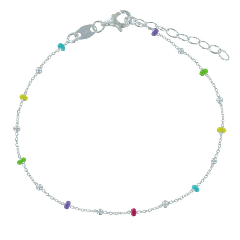 Bracelet Argent 925 Perles Émaillées Arc En Ciel et Perles Argent 925