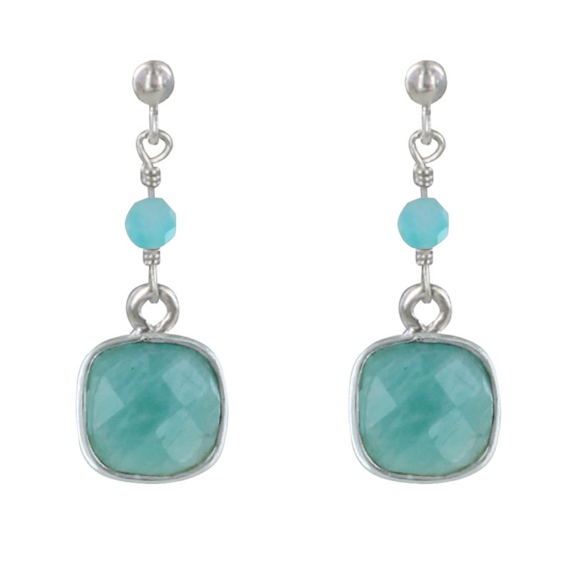 Boucles d'Oreilles Argent 925 Perle et Pavé d'Amazonite Facetté - vue 2