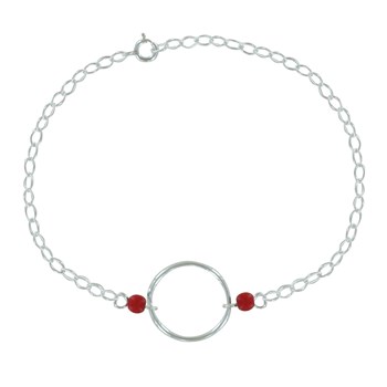 Bracelet Argent 925 Cercle et Deux Perles en Résine - Rouge