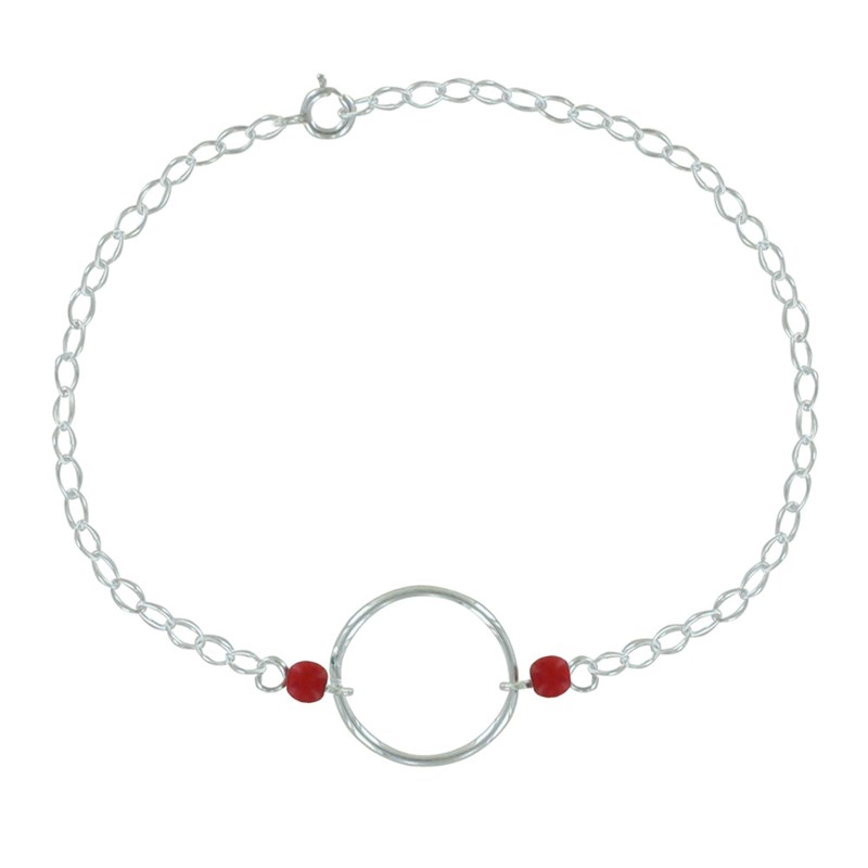 Bracelet Argent 925 Cercle et Deux Perles en Résine - Rouge