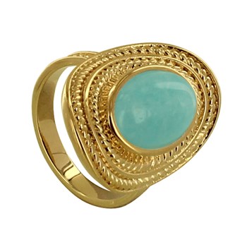 Gold-plated Oval Twisted Ring with Amazonite Stone