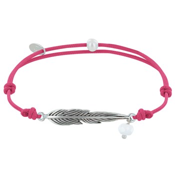 Bracelet Lien Plume Laiton Argenté et Perle Facettée - Fuchsia