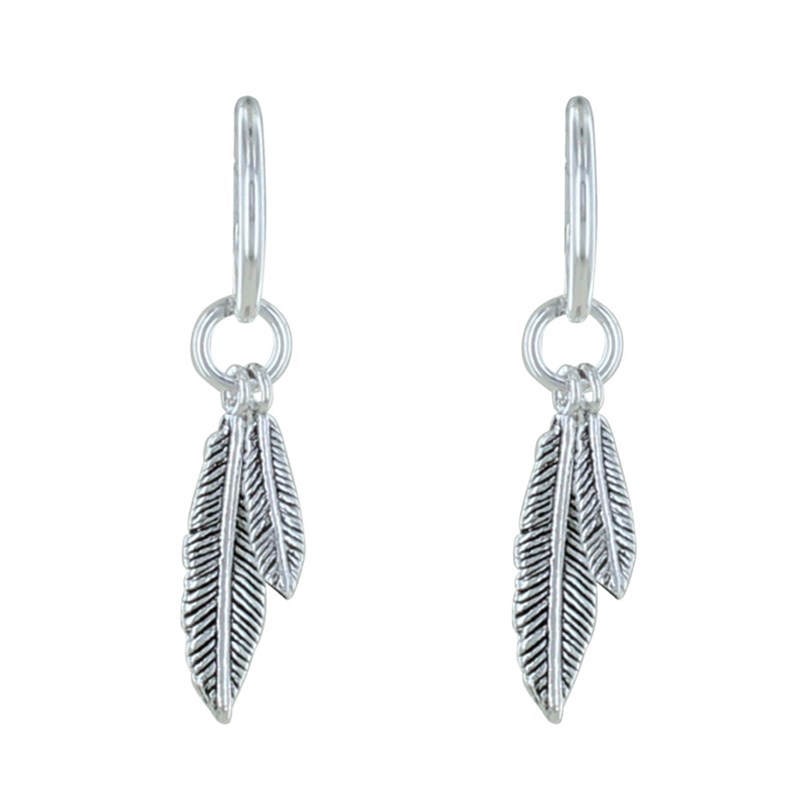 Boucles d'Oreilles Mini Créoles Argent 925 et Deux Plumes - vue 2