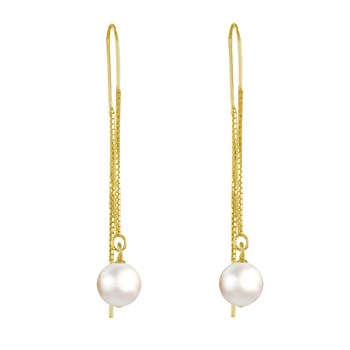 Boucles d'Oreilles Chainette Argent Doré et Perles de Culture