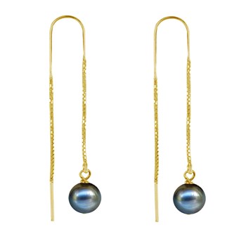 Boucles d'Oreilles Chainette Argent Doré et Perles de Culture