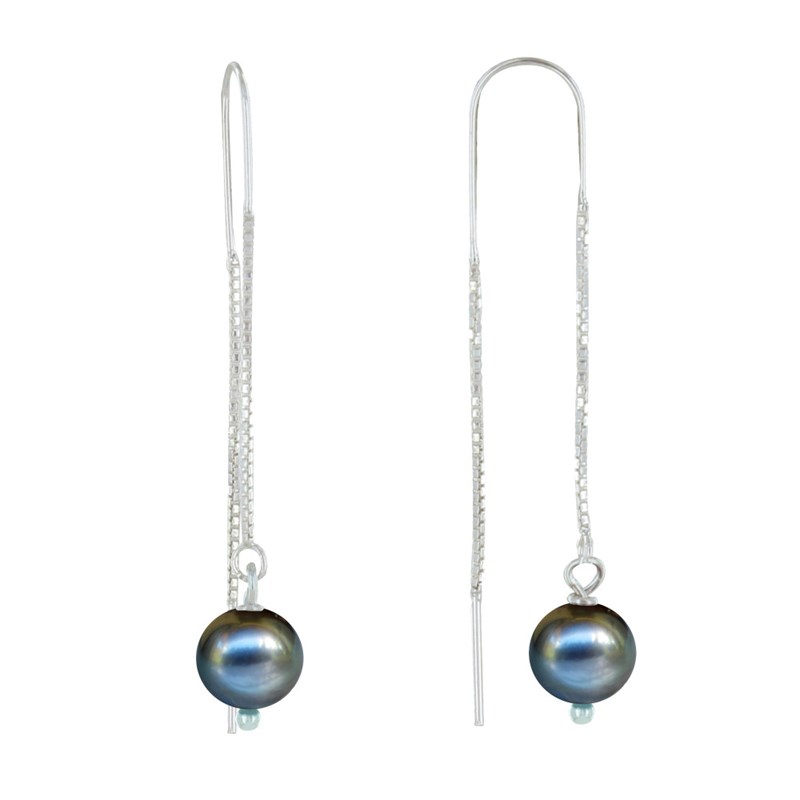 Boucles d'Oreilles Chainette Argent 925 et Perles de Culture