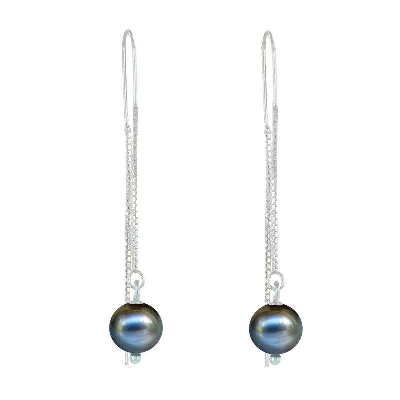 Boucles d'Oreilles Chainette Argent 925 et Perles de Culture - vue 2