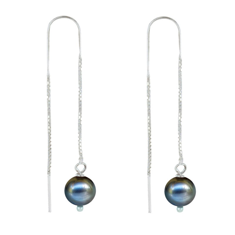 Boucles d'Oreilles Chainette Argent 925 et Perles de Culture - vue 3