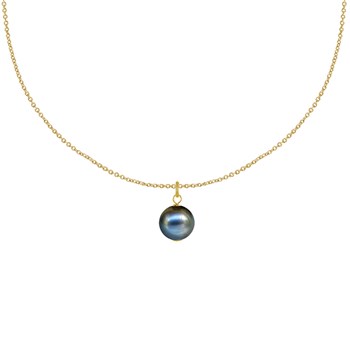 Collier Plaqué Or Pendentif Perle de Culture - Noir