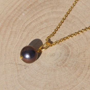 Collier Plaqué Or Pendentif Perle de Culture - Noir
