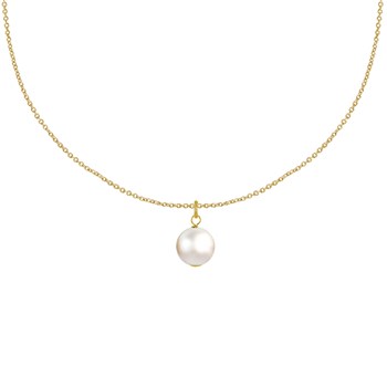 Collier Plaqué Or Pendentif Perle de Culture - Blanc