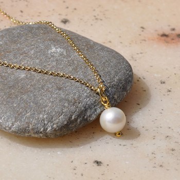 Collier Plaqué Or Pendentif Perle de Culture - Blanc