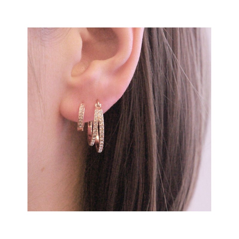Boucles d'oreilles Duo Circlet - Or Rosé et Cristal - vue 2