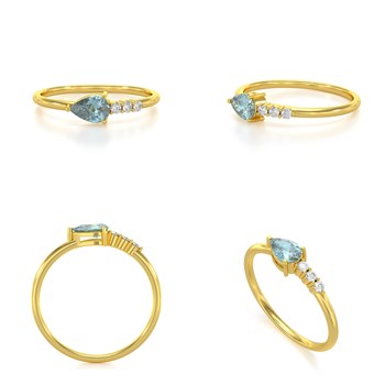 Bague ADEN Or 585 Jaune Aigue-Marine et diamants 1.176grs