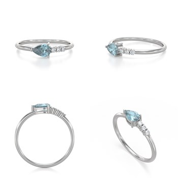 Bague ADEN Or 585 Blanc Aigue-Marine et diamants 1.176grs