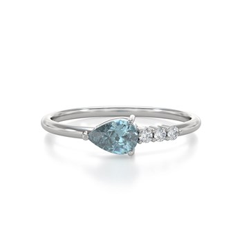 Bague ADEN Or 585 Blanc Aigue-Marine et diamants 1.176grs