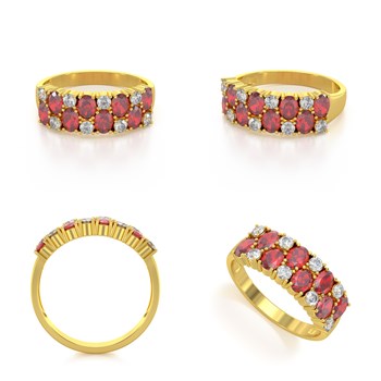 Bague ADEN Or 585 Jaune Rubis et diamants 2.524grs