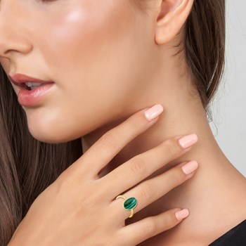 Bague ajustable SC Bohème ornée d'une malachite