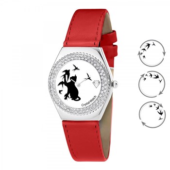 Montre Alysson chat à mouvement tournant SC Crystal ornée de Cristaux scintillants