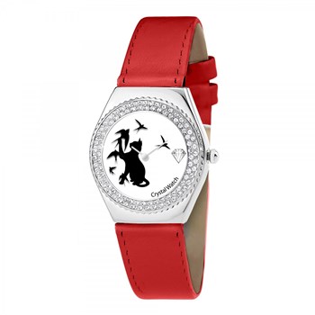 Montre Alysson chat à mouvement tournant SC Crystal ornée de Cristaux scintillants