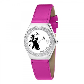 Montre Alysson chat à mouvement tournant SC Crystal ornée de Cristaux scintillants