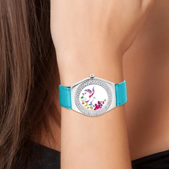 Montre Alysson papillons à mouvement tournant SC Crystal ornée de Cristaux scintillants