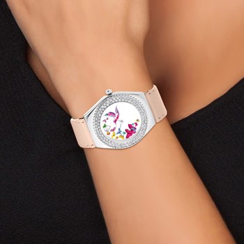 Montre Alysson papillons à mouvement tournant SC Crystal ornée de Cristaux scintillants