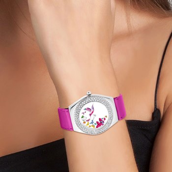 Montre Alysson papillons à mouvement tournant SC Crystal ornée de Cristaux scintillants
