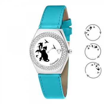 Montre Alysson chat à mouvement tournant SC Crystal ornée de Cristaux scintillants