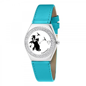 Montre Alysson chat à mouvement tournant SC Crystal ornée de Cristaux scintillants