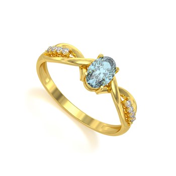 Bague ADEN Or 585 Jaune Aigue-Marine et diamants 1.32grs