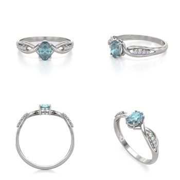 Bague ADEN Or 585 Blanc Aigue-Marine et diamants 1.32grs