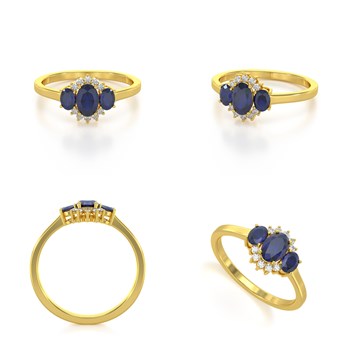 Bague ADEN Or 585 Jaune Saphir et diamants 1.358grs