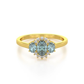 Bague ADEN Or 585 Jaune Aigue-Marine et diamants 1.358grs