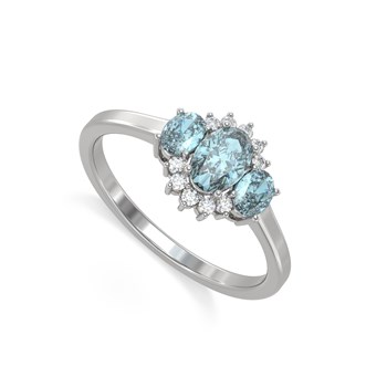 Bague ADEN Or 585 Blanc Aigue-Marine et diamants 1.358grs
